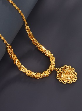 黄金色项链女【桃心爱心项链】锁骨水波链结婚送礼心形吊坠