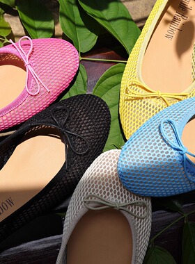 Smile Rainbow 25春夏新款镂空网面透气蝴蝶结芭蕾舞平底玛丽珍鞋