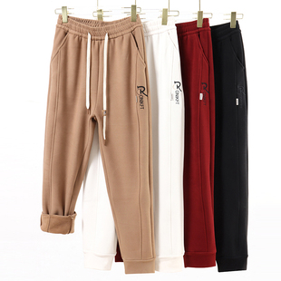 F635 女冬新高腰束脚显瘦自发热卫裤 580克 六片拼接刺绣加绒防风裤