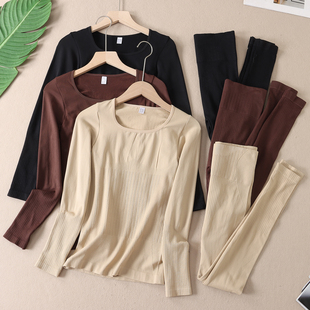 秋衣秋裤 圆领保暖内衣女两件套装 打底F573 微压美体衣修身 抗静电