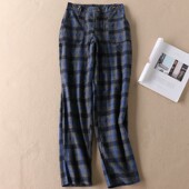 高腰直筒休闲长裤 可拆卸秋冬复古格子背带裤 女 WD180