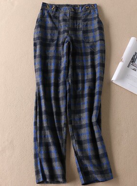 可拆卸秋冬复古格子背带裤女 高腰直筒休闲长裤 WD180