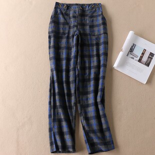 WD180 高腰直筒休闲长裤 可拆卸秋冬复古格子背带裤 女
