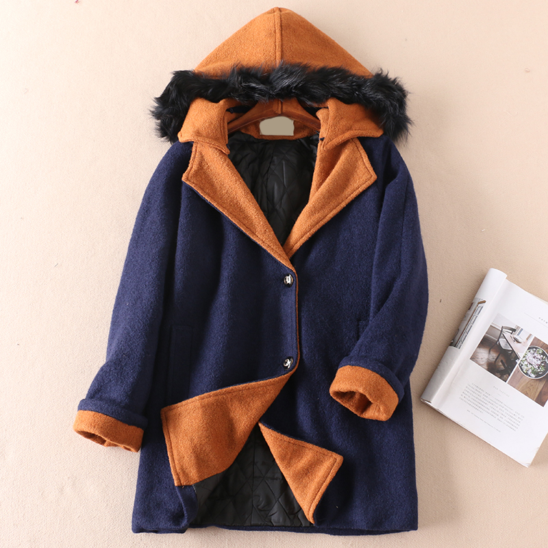 加厚夹棉中长款毛呢外套女