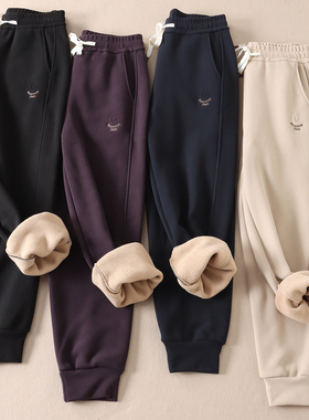 630克 加厚绒束脚防风卫裤女不起球保暖显瘦刺绣休闲运动长裤B165