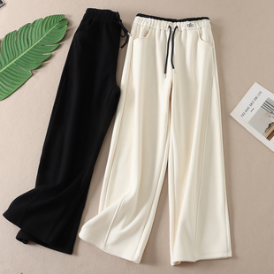 女松弛宽松弯刀长裤 加厚阔腿裤 B229 自发热绒感撞色高腰韩版 760克
