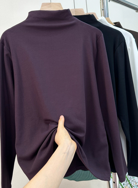 自留推荐~高品质发热拉绒松弛半高领秋冬长袖t恤女修身打底衫F280