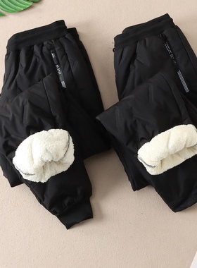 防风保暖五合一加厚绒棉裤男士冬季压胶显瘦高腰束脚长裤W627