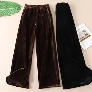 优雅洒脱气质加厚金丝绒阔腿裤 X240 女冬百搭高腰宽松直筒加绒长裤