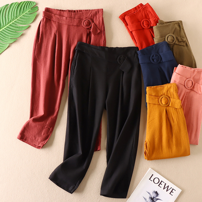 透气亚麻薄显瘦七分裤子