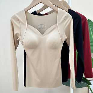 带胸垫玻尿酸美肤衣秋冬无痕保暖修身 美体肌底秋衣打底内衣女3228