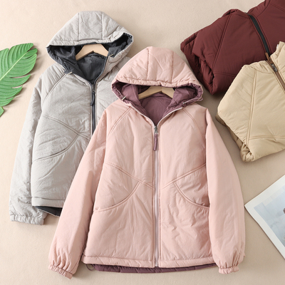 冬季保暖百搭洋气撞色连帽棉衣