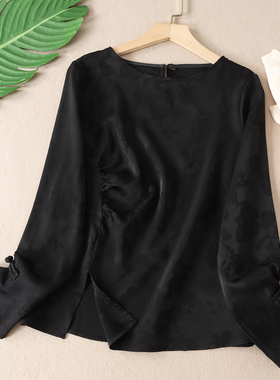 好看洋气遮肉显瘦褶皱春时尚新中式衬衫女高级感肌理提花上衣W153