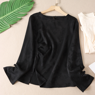 好看洋气遮肉显瘦褶皱春时尚新中式衬衫女高级感肌理提花上衣W153