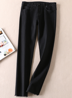 洋气毛边小脚黑色牛仔裤女春新品百搭显瘦修身铅笔九分裤子 B506