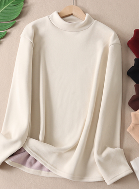 冬款加厚摇粒绒发热半高领打底衫女长袖保暖叠穿纯色百搭t恤 B97