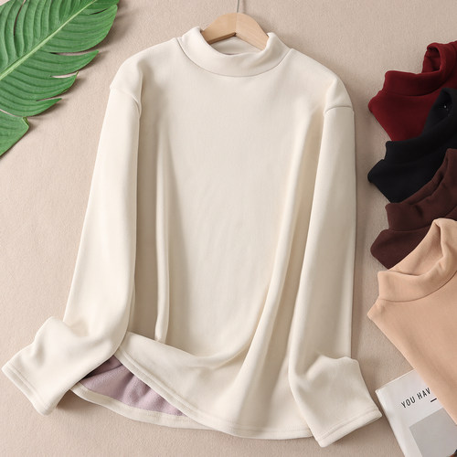 加厚摇粒绒发热半高领保暖t恤