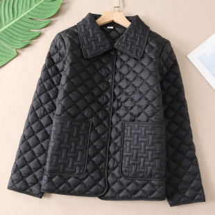 保暖不臃肿 翻领薄棉衣外套F411 冬新轻薄菱格刺绣棉服女百搭时尚
