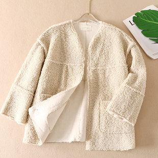 春秋柔软仿羊羔毛外套女韩版宽松洋气双面穿开衫毛茸茸衣服 A588