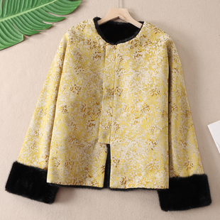 华丽精致高级感提花新中式加绒外套女冬加厚仿皮草棉服上衣 W269