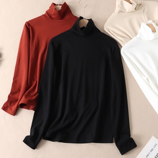 W2083 t恤女内搭保暖显瘦打底上衣 秋冬内里抓绒高领百搭修身 长袖
