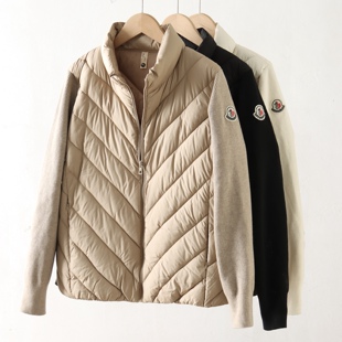 显瘦不臃肿2025秋冬立领拼接针织袖棉服女轻薄保暖棉衣外套W3169