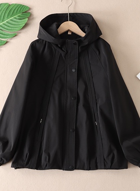 韩版设计感连帽冲锋衣外套女2025秋新宽松休闲百搭夹克上衣 W321