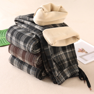 女冬零下直筒长裤 阔腿裤 高品质加厚绒复古格子窄版 X601 680克