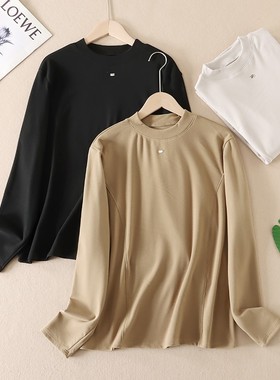 显瘦鱼骨线自发热绒感秋冬圆领大码长袖T恤女时尚保暖打底绒衫T66