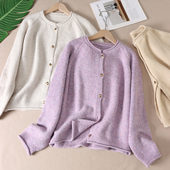 针织开衫 简约精致金属心形单排扣毛衣外套女韩版 仿羊驼时尚 WA131