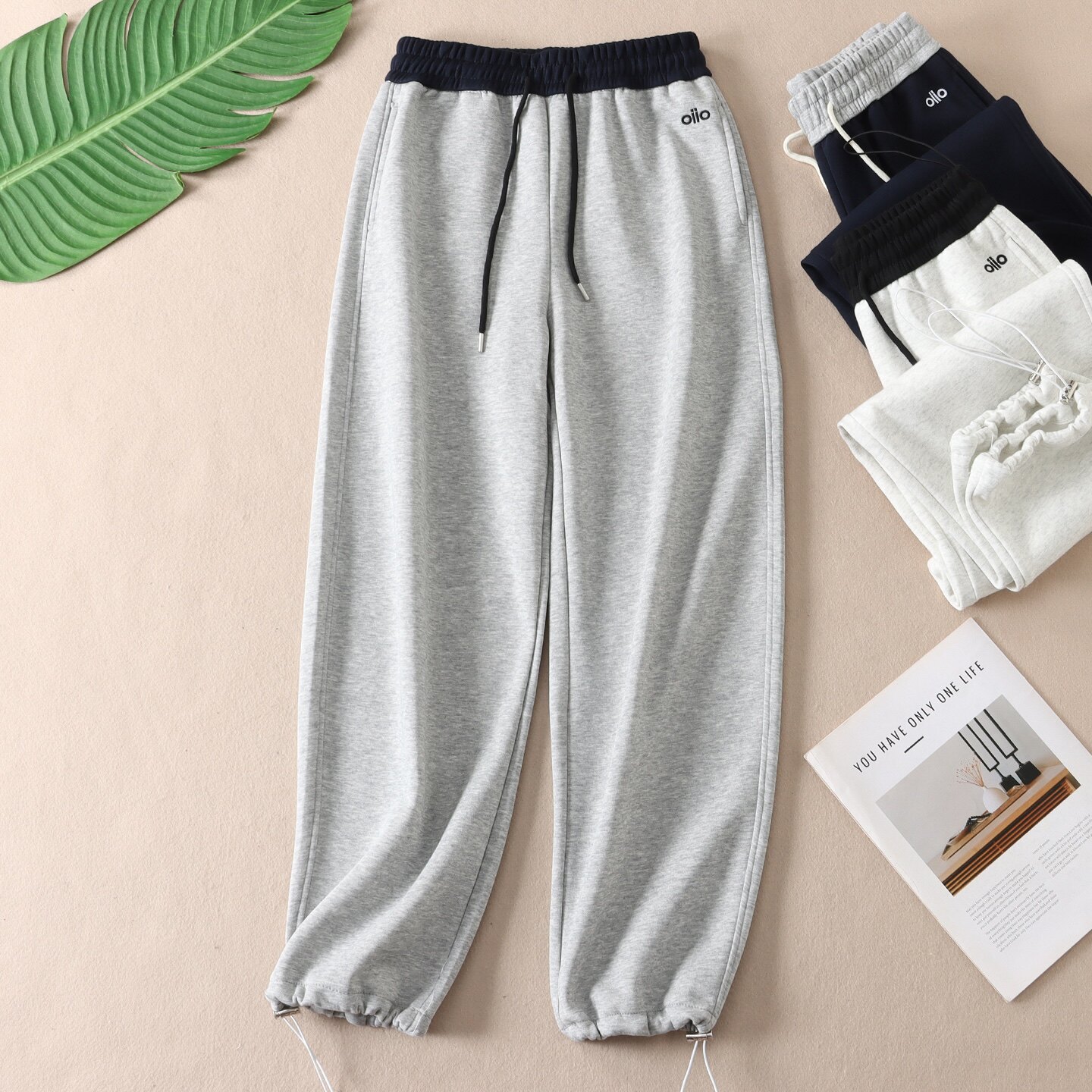 两穿裤脚~美式休闲华棉卫裤秋撞色高腰时尚运动风松弛感长裤 W566