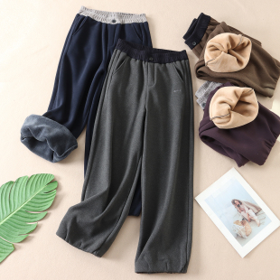 B161 女冬宽松束脚长裤 640克 韩系时髦撞色高腰显瘦加厚绒休闲卫裤