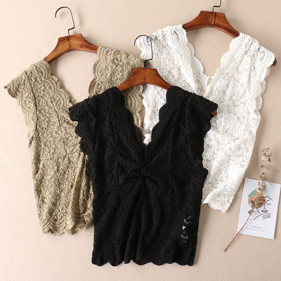 法式优雅修身V领蕾丝衫