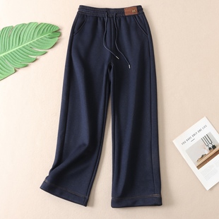 阔腿长裤 女冬加绒加厚高腰显瘦窄版 F277 保暖有型仿牛仔长裤 640克