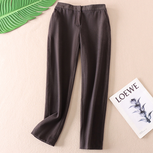 WC3041 洋气高级感咖啡色加绒九分裤 冬拉绒休闲裤 女显瘦直筒烟管裤