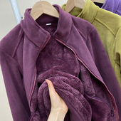 冬柔软发热绒暖和舒适立领拉链开衫 卫衣外套女加厚绒运动绒衫 B878