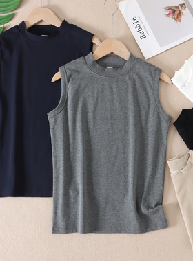 透气新疆棉简约利落小圆领无袖棉质T恤女夏百搭气质休闲上衣 F273