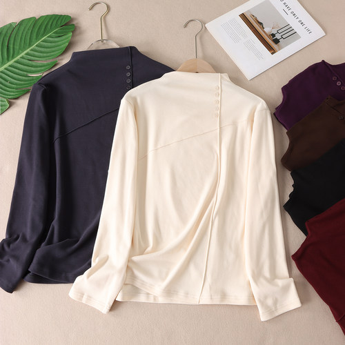 双面德绒自发热半高领显瘦T恤