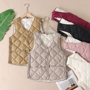 坎肩背心百搭内胆W3032 短款 轻盈保暖秋冬棉马甲女内搭修身 V领无袖
