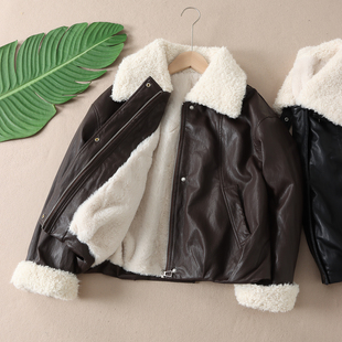 时髦洋气仿兔毛加厚保暖皮衣外套女冬设计感大翻领加绒棉服F165