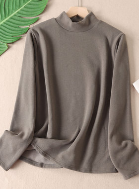 力荐！半高领驼绒天丝发热保暖中厚T恤女冬显瘦百搭打底上衣T21