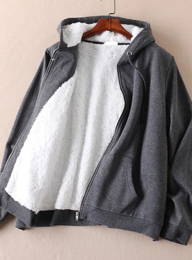 外贸~加厚羊羔绒连帽大码卫衣外套男士休闲运动风加绒开衫 D502