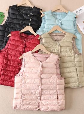轻巧绵软保暖内胆背心女短款修身打底V领防寒打底马甲配大衣W3298