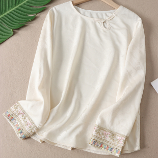 圆领套头上衣W143 女春装 轻奢高级感精致好看亮片提花新中式 衬衫