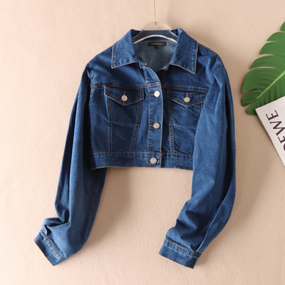 气质复古蓝春秋短款牛仔外套