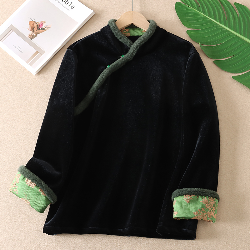 一体绒新中式唐装衬衫金丝绒上衣