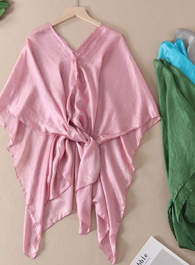 空调房披肩外搭女珠光纱夏薄宽松时尚飘逸度假防晒洋气开衫 B442