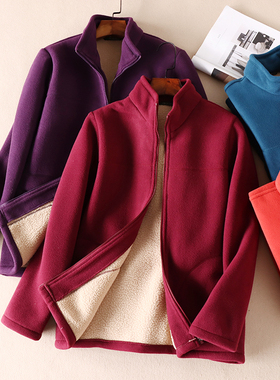 加厚摇粒绒卫衣女休闲立领柔软秋冬保暖双面加绒开衫外套 WC337