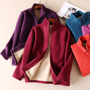 加厚摇粒绒卫衣女休闲立领柔软秋冬保暖双面加绒开衫外套 WC337