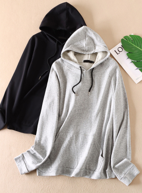 休闲百搭秋装连帽套头卫衣女毛圈棉纯色宽松显瘦长袖上衣 D580